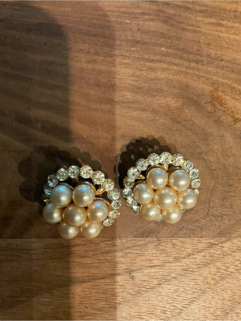 Vintage Faux Pearl And Rhinestone Clip-On Earrngs